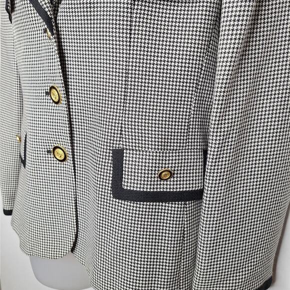 Vintage Gilmor 90s Houndstooth Blazer Jacket Medusa Gold Button 10 Petite Career - Picture 10 of 11